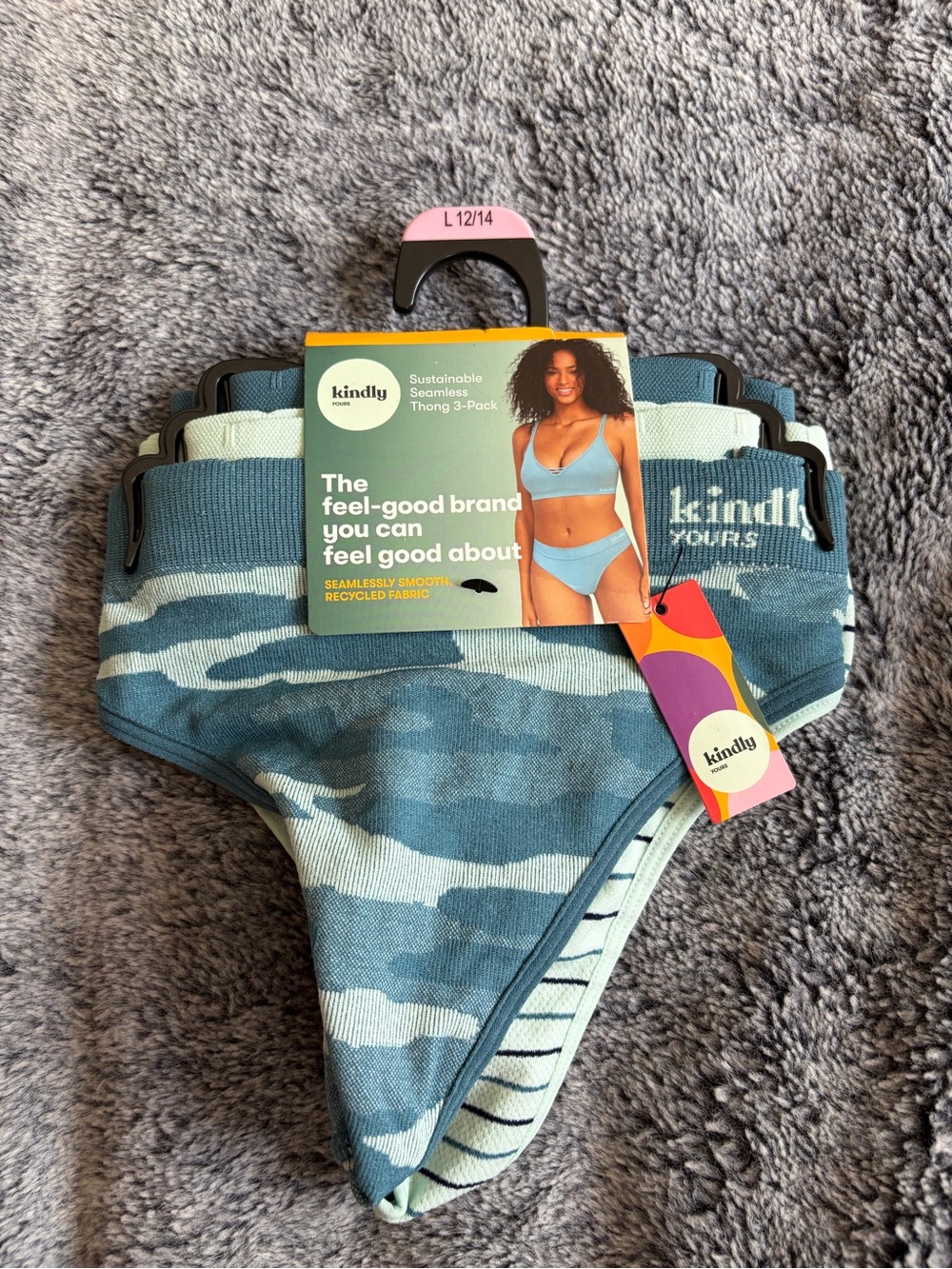 Kindly Women's Blue Camouflage Seamless Thong 3-Pack
